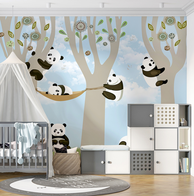 Papel de parede para quarto de bebê infantil Urso Panda