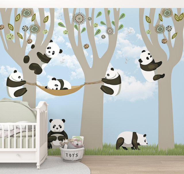 Papel de parede para quarto de bebê infantil Urso Panda