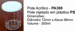 Pote Acrílico Cristal - PA 300 - Indicado para Brownies/Chocolates/Outros. Com Fechamento Hermético ( Vedação Perfeita ) - 300 ml - Caixa Com 48 unidades - Unplugged Meias