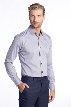 Camisa azul em algodão com botão no colarinho - comprar online