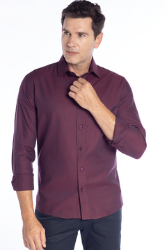 CAMISA SLIM FIT VINHO EM ALGODÃO TEXTURADO