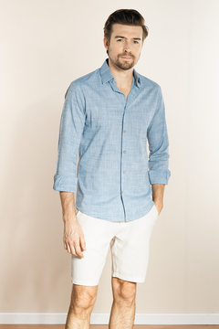 Camisa Casual texturada em algodão azul