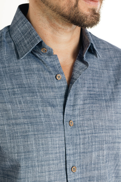 Camisa Casual texturada em algodão azul escuro - comprar online