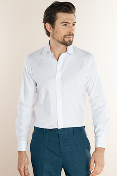 Camisa Slim Fit Branca Maquinetada 100% algodão - comprar online