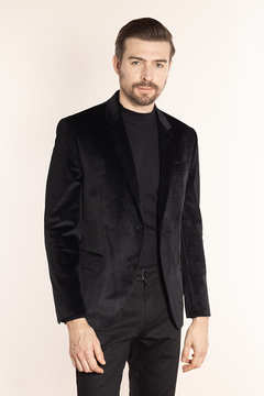 BLAZER EM VELUDO COTELÊ SLIM FIT PRETO