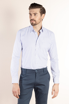 CAMISA MICRO XADREZ BRANCA/AZUL PASSA FÁCIL COM BOLSO