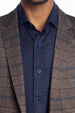 Blazer Casual Slim Xadrez com Elastano Marrom - Garbo - Loja Online de Moda Masculina