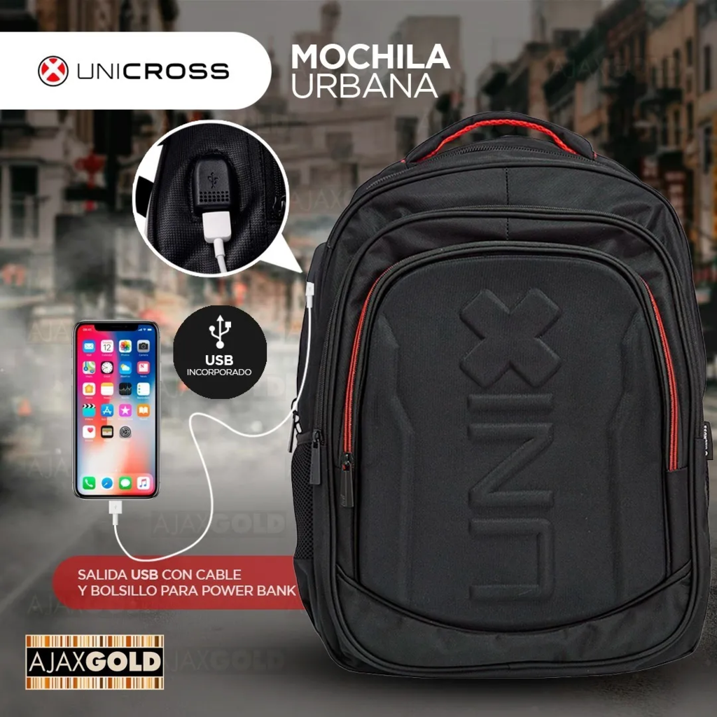 MOCHILA PORTANOTEBOOK CON USB UNICROSS La Pocha