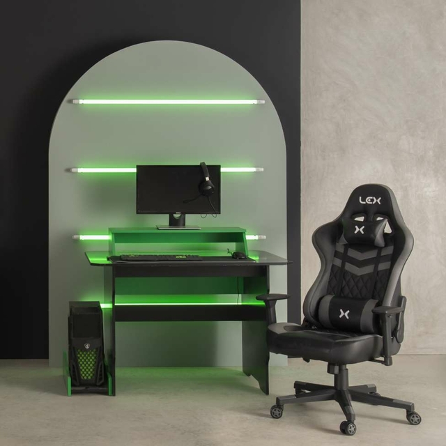 Mesa Gamer com LED Vision Preta e Verde
