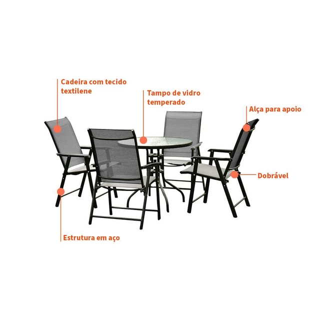 Conjunto para Área Externa Brasil com 1 Mesa e 4 Cadeiras