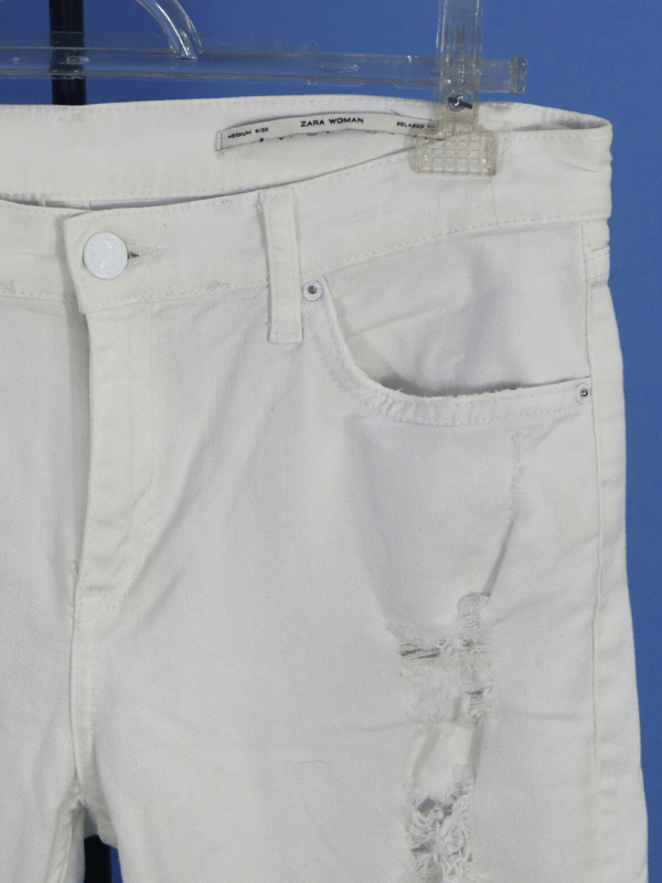 Calça Jeans Cintura Media Destroyed Branca Zara