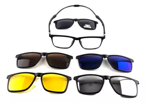 Armazón Lente Clip On 7en 1 Imantado+ Collar Negro+ Polarized