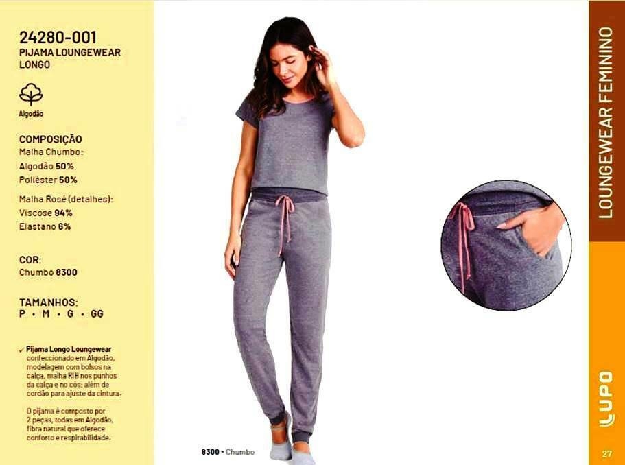 Pijama Lupo Manga Curta C/ Calça Longa Feminino Loungewear