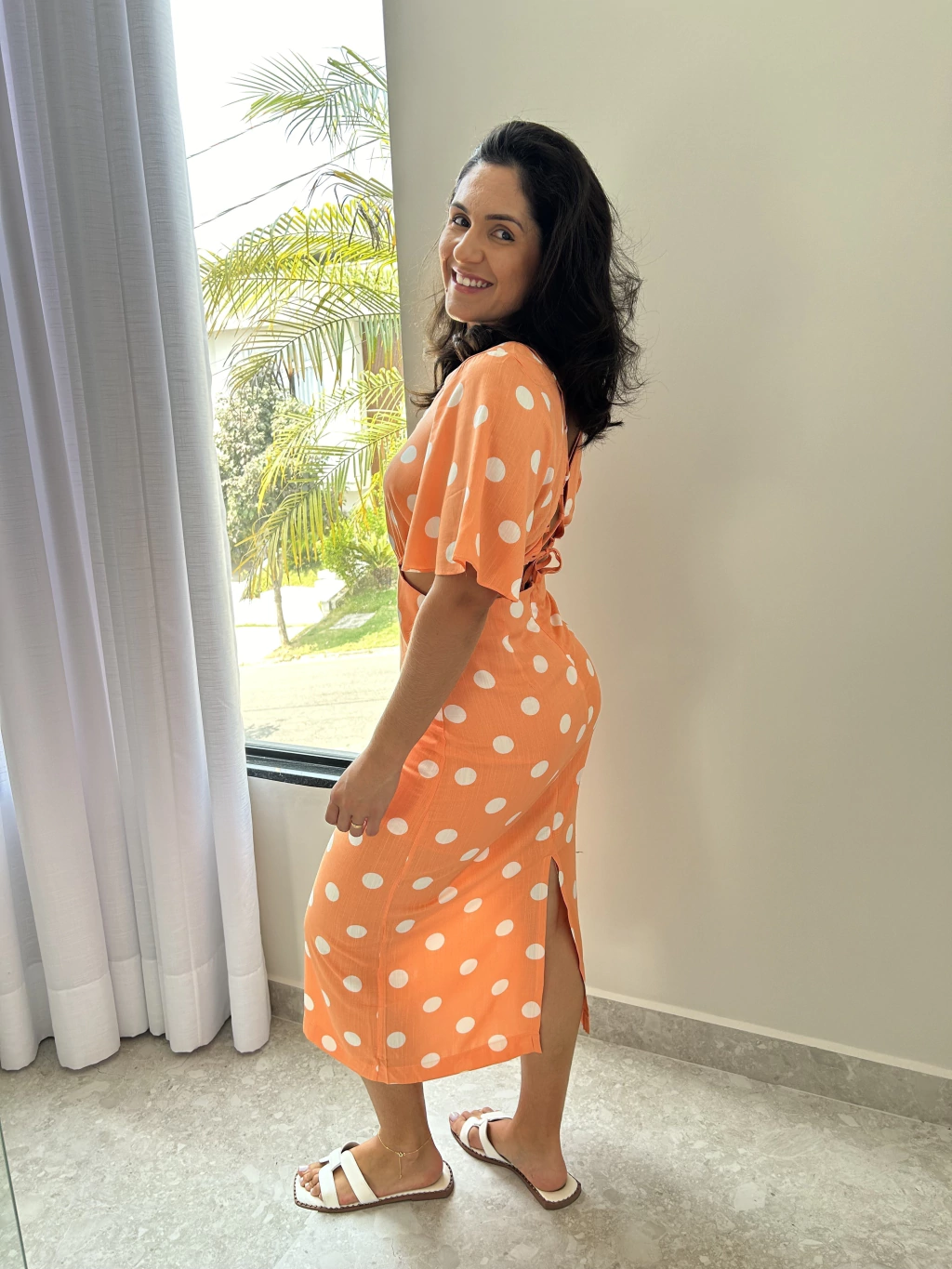 VESTIDO MIDI POÁ ORANGE