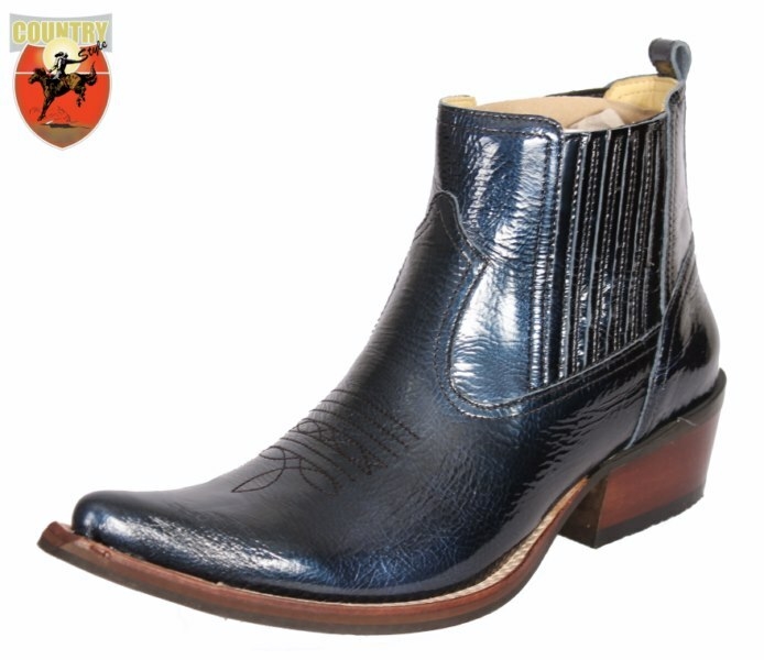 BOTA FIDALGO BICO FINO EM COURO VERNIZ GLOSS AZUL MARINHO