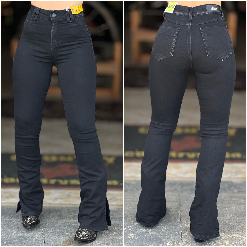 CALÇA SAWARY FLARE FENDA PRETA - 274996