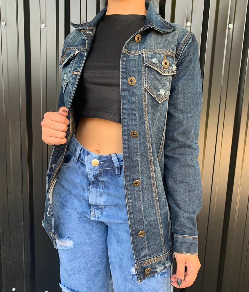 Jaqueta jeans escura discount