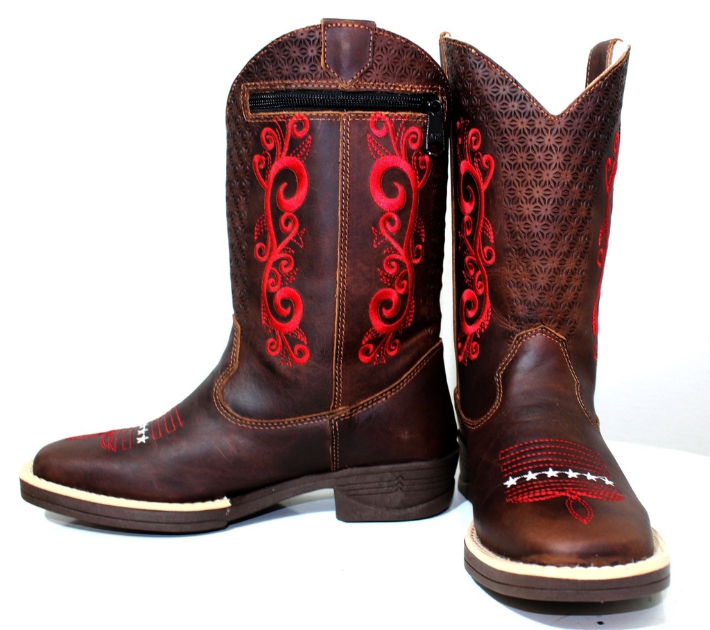 BOTA FEMININA BIG BULL FOSSIL TABACO VERMELHA