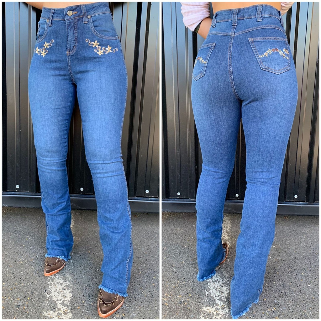 Calça country feminina bordada com flores sales