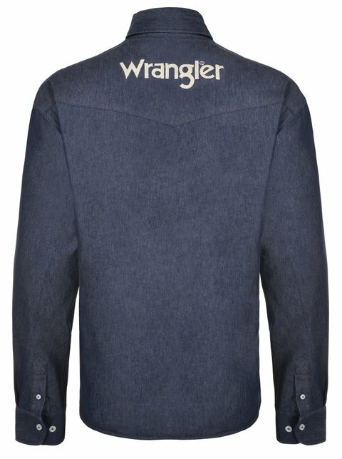 CAMISA MASCULINA WRANGLER BORDADA AZUL ESCURA