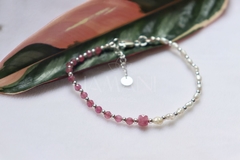 Pulseira Turmalina Rosa e Pérola Arroz