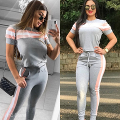 CONJUNTO LUDMILLA BLUSA + JOGGER NO MOLETINHO C/ELASTANO ( COR NO CINZA MESCLA/DETALHE ROSA/BRANCO) - comprar online