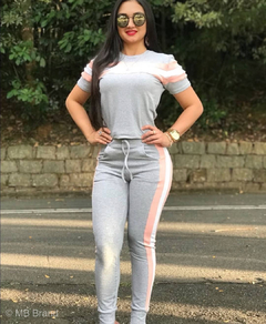 CONJUNTO LUDMILLA BLUSA + JOGGER NO MOLETINHO C/ELASTANO ( COR NO CINZA MESCLA/DETALHE ROSA/BRANCO) - Melrose Brasil | Conectada com Você