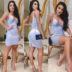 Vestido DELUXE MB GABRIELA ACETINADO COM ELASTANO//ZÍPER NAS COSTAS(COR PRATA) - comprar online