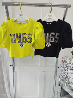 CROPPED BUSS PERNA LONGA/MANGA PRINCESA BORDADO EM PEDRARIA MALHA C/ ELASTANO( COR AMARELO LIMÃO) - comprar online