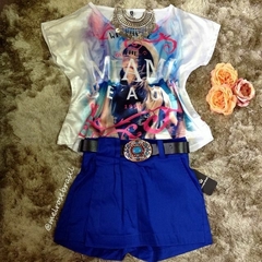 Short-Saia Liso c/ Bolso Cor AZUL - comprar online