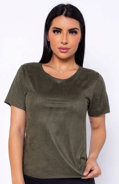 T-Shirt Suede Manga Curta Verde Militar