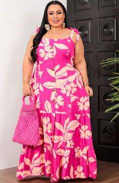 Vestido Longo Plus Size Dubai Rosa