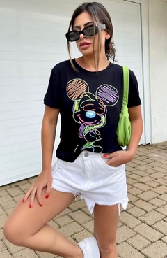 T-Shirt Authentic Mickey Preto Neon