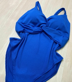 Body Canelado Decote No Azul - comprar online