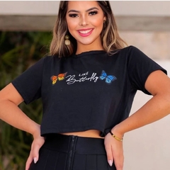 Cropped Tee Butterfly Preto - comprar online