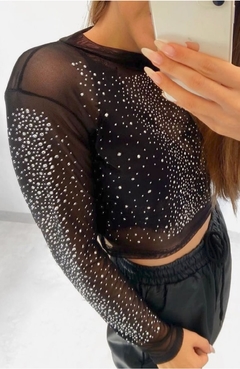 Croppped Tule C/ Strass Lorraine Preto