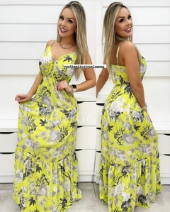 Vestido Longo Floral Vanessa Verde Neon - comprar online