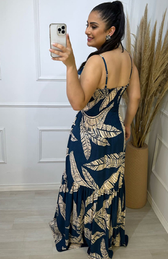 Vestido Longo Viscose Estampado Debbie Azul Marinho - comprar online