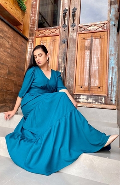 VESTIDO LONGO VISCOLINHO PAULA AZUL PETRÓLEO