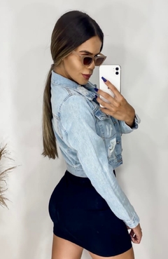 Jaqueta Jeans Cropped Clara Perola Negra