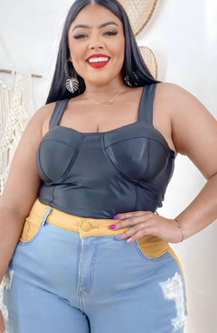 Body Retro Cirre Plus Size Preto