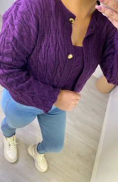 Conjunto Cropped + Cardigan Tricot Roxo na internet