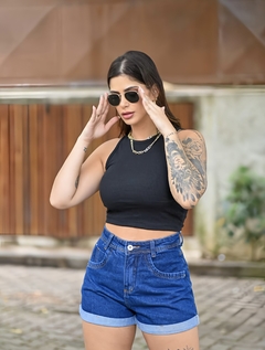 Shorts Jeans Mom Ester Jeans Escuro na internet