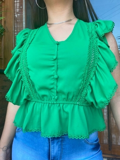 Blusa Renda Babado Verde Tifany na internet