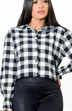 Cropped Camisa Xadrez Preto