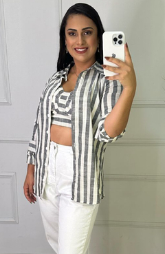 Conjunto Camisa + Cropped Kelly Cinza