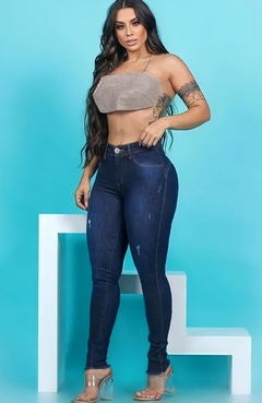 Calça Jeans Escura Barra Desfiada Eva