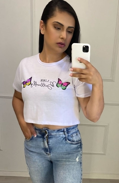 Cropped Tee Butterfly Branco