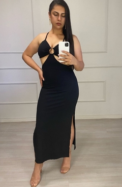 Vestido Midi Canelado Hanna Preto