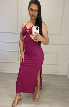 Vestido Midi Canelado Hanna Fúcsia